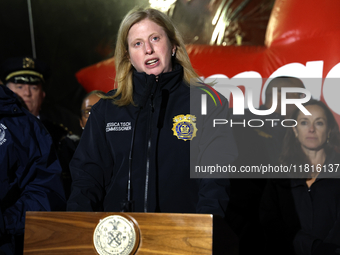 New York Police Commissioner Jessica Tisch and New York City Mayor Eric Adams and city officials hold a public safety press conference ahead...