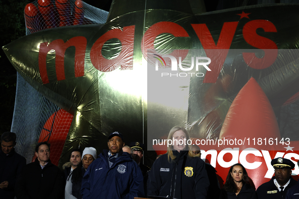 New York Police Commissioner Jessica Tisch and New York City Mayor Eric Adams and city officials hold a public safety press conference ahead...