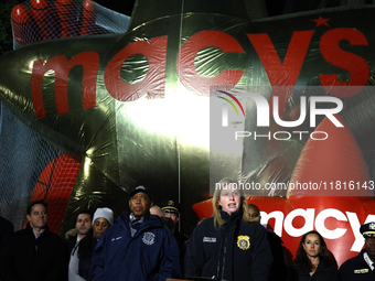 New York Police Commissioner Jessica Tisch and New York City Mayor Eric Adams and city officials hold a public safety press conference ahead...