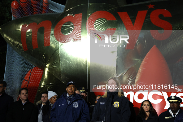 New York Police Commissioner Jessica Tisch and New York City Mayor Eric Adams and city officials hold a public safety press conference ahead...