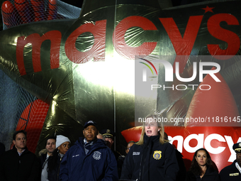 New York Police Commissioner Jessica Tisch and New York City Mayor Eric Adams and city officials hold a public safety press conference ahead...