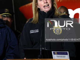 New York Police Commissioner Jessica Tisch and New York City Mayor Eric Adams and city officials hold a public safety press conference ahead...