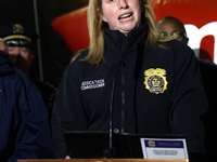 New York Police Commissioner Jessica Tisch and New York City Mayor Eric Adams and city officials hold a public safety press conference ahead...