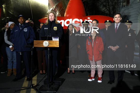 New York Police Commissioner Jessica Tisch and New York City Mayor Eric Adams and city officials hold a public safety press conference ahead...