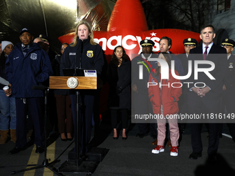 New York Police Commissioner Jessica Tisch and New York City Mayor Eric Adams and city officials hold a public safety press conference ahead...