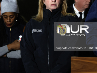 New York Police Commissioner Jessica Tisch and New York City Mayor Eric Adams and city officials hold a public safety press conference ahead...