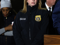 New York Police Commissioner Jessica Tisch and New York City Mayor Eric Adams and city officials hold a public safety press conference ahead...