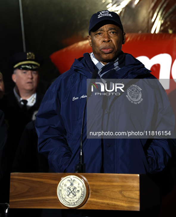   New York City Mayor Eric Adams and city officials hold a public safety press conference ahead of the Macys Thanksgiving Day Parade on Nove...