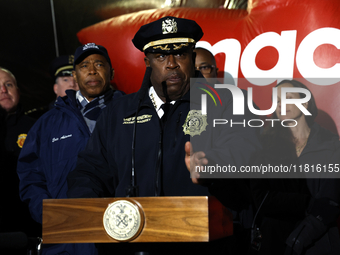 NYPD Chief of Department Jeffrey B. Maddrey and New York City Mayor Eric Adams and city officials hold a public safety press conference ahea...