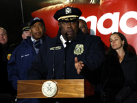 NYPD Chief of Department Jeffrey B. Maddrey and New York City Mayor Eric Adams and city officials hold a public safety press conference ahea...