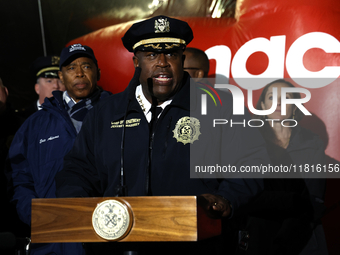 NYPD Chief of Department Jeffrey B. Maddrey and New York City Mayor Eric Adams and city officials hold a public safety press conference ahea...