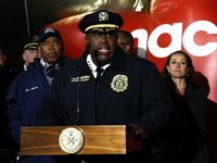 NYPD Chief of Department Jeffrey B. Maddrey and New York City Mayor Eric Adams and city officials hold a public safety press conference ahea...