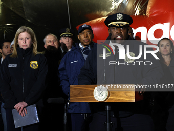 NYPD Chief of Department Jeffrey B. Maddrey and New York City Mayor Eric Adams and city officials hold a public safety press conference ahea...