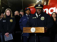 NYPD Chief of Department Jeffrey B. Maddrey and New York City Mayor Eric Adams and city officials hold a public safety press conference ahea...