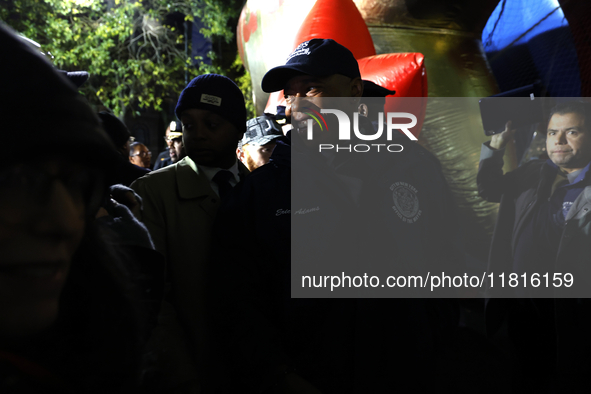 New York City Mayor Eric Adams and city officials hold a public safety press conference ahead of the Macys Thanksgiving Day Parade on Novemb...