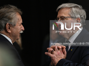 KRAKOW, POLAND - NOVEMBER 27:   
Bronislaw Komorowski (R), former President of Poland, chats with retired Polish Army Major General Leon Kom...