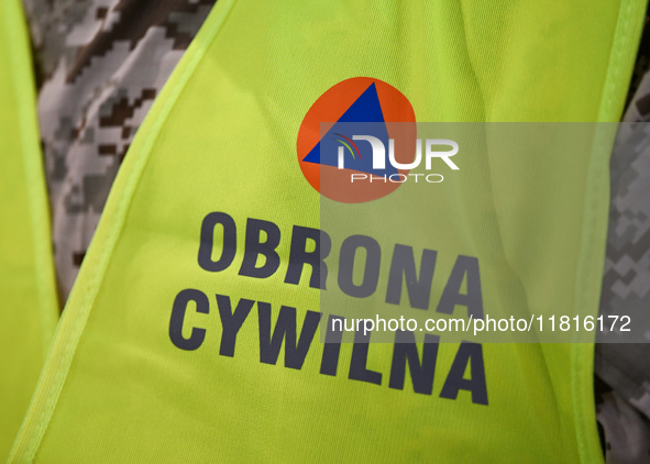 KRAKOW, POLAND - NOVEMBER 27:   
The logo of the Civil Defense is seen during the 1st National Congress, 'The Defense System of the Republic...