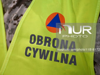 KRAKOW, POLAND - NOVEMBER 27:   
The logo of the Civil Defense is seen during the 1st National Congress, 'The Defense System of the Republic...