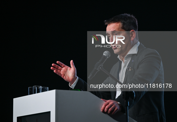 KRAKOW, POLAND - NOVEMBER 27:   
Artur Olech, President of PZU, addresses participants during the 1st National Congress, 'The Defense System...