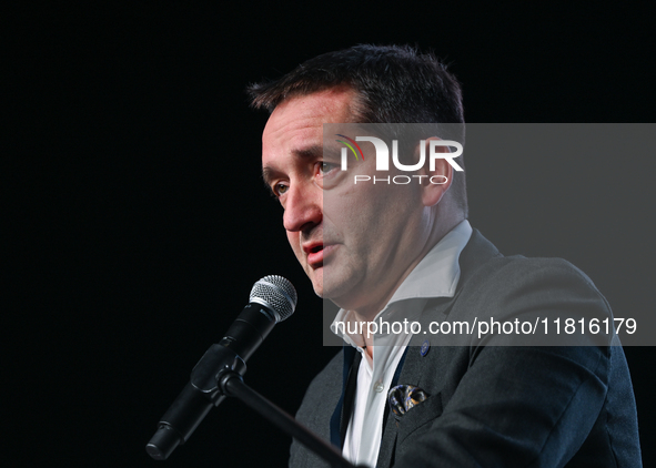 KRAKOW, POLAND - NOVEMBER 27:   
Artur Olech, President of PZU, addresses participants during the 1st National Congress, 'The Defense System...