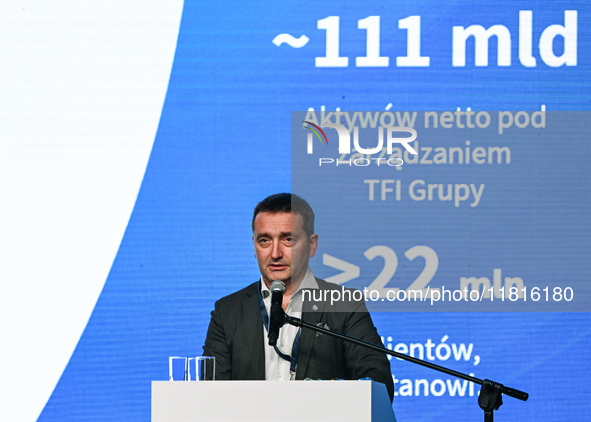 KRAKOW, POLAND - NOVEMBER 27:   
Artur Olech, President of PZU, addresses participants during the 1st National Congress, 'The Defense System...