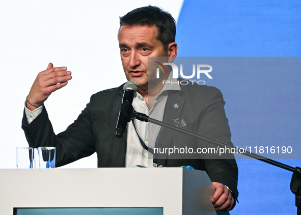 KRAKOW, POLAND - NOVEMBER 27:   
Artur Olech, President of PZU, addresses participants during the 1st National Congress, 'The Defense System...