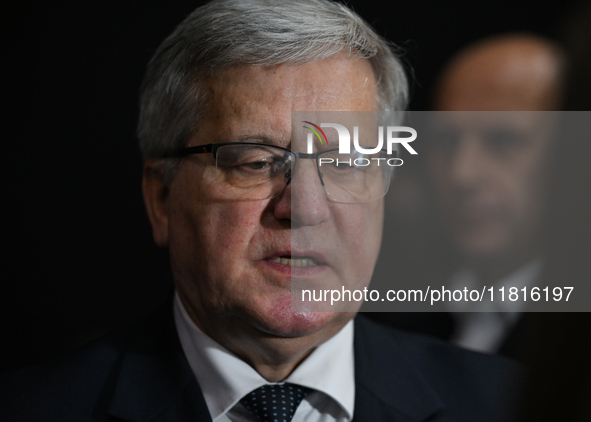 KRAKOW, POLAND - NOVEMBER 27:   
Bronislaw Komorowski, former President of Poland, addresses the media during the 1st National Congress, 'Th...