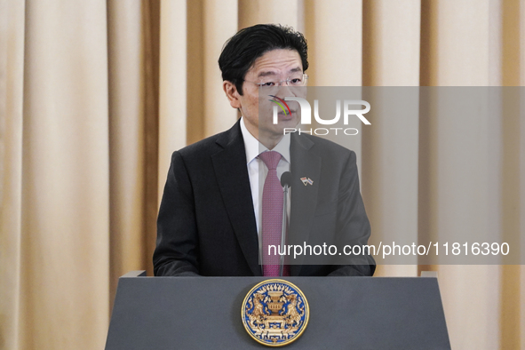 Singapore's Prime Minister Lawrence Wong speaks during a press conference at Government House in Bangkok, Thailand, on November 28, 2024. 