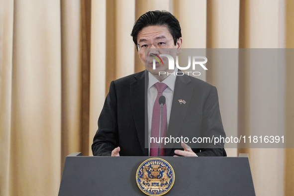 Singapore's Prime Minister Lawrence Wong speaks during a press conference at Government House in Bangkok, Thailand, on November 28, 2024. 