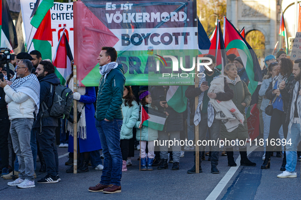 A Pro-Palestinian rally takes place in Munich, Germany, on November 16, 2024, organized by the group 'Palestine Speaks.' Participants gather...