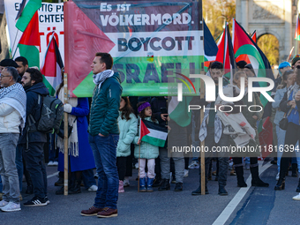 A Pro-Palestinian rally takes place in Munich, Germany, on November 16, 2024, organized by the group 'Palestine Speaks.' Participants gather...