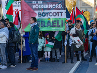 A Pro-Palestinian rally takes place in Munich, Germany, on November 16, 2024, organized by the group 'Palestine Speaks.' Participants gather...