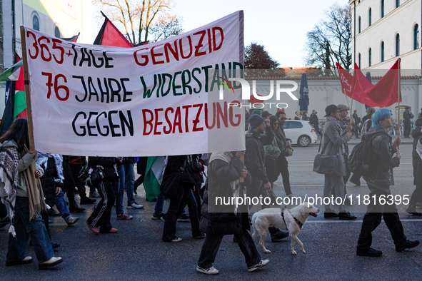 On November 16, 2024, a Pro-Palestine rally takes place in Munich, Germany, organized under the banner of 'Palestine Speaks.' Participants m...