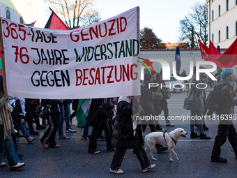 On November 16, 2024, a Pro-Palestine rally takes place in Munich, Germany, organized under the banner of 'Palestine Speaks.' Participants m...