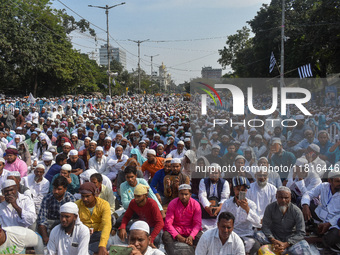 Activists of the Jamiat-e-Ulma Muslim organization participate in a protest against the WAQF Amendment Bill in Kolkata, India, on November 2...