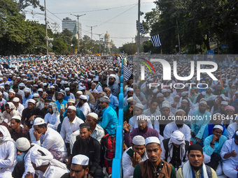 Activists of the Jamiat-e-Ulma Muslim organization participate in a protest against the WAQF Amendment Bill in Kolkata, India, on November 2...