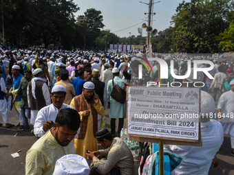 Activists of the Jamiat-e-Ulma Muslim organization participate in a protest against the WAQF Amendment Bill in Kolkata, India, on November 2...