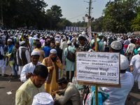 Activists of the Jamiat-e-Ulma Muslim organization participate in a protest against the WAQF Amendment Bill in Kolkata, India, on November 2...