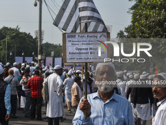 Activists of the Jamiat-e-Ulma Muslim organization participate in a protest against the WAQF Amendment Bill in Kolkata, India, on November 2...