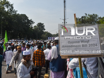 Activists of the Jamiat-e-Ulma Muslim organization participate in a protest against the WAQF Amendment Bill in Kolkata, India, on November 2...