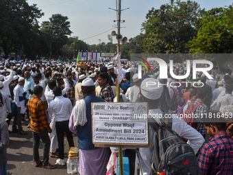 Activists of the Jamiat-e-Ulma Muslim organization participate in a protest against the WAQF Amendment Bill in Kolkata, India, on November 2...