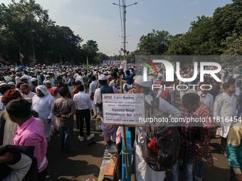 Activists of the Jamiat-e-Ulma Muslim organization participate in a protest against the WAQF Amendment Bill in Kolkata, India, on November 2...