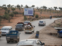 Hundreds of families have fled the eastern countryside of Idlib and western Aleppo due to ongoing attacks by regime forces, in Aleppo, Syria...