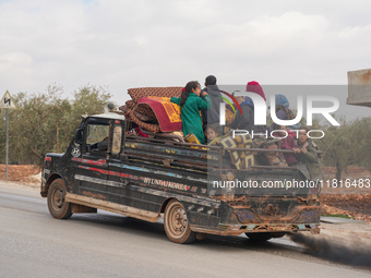 Hundreds of families have fled the eastern countryside of Idlib and western Aleppo due to ongoing attacks by regime forces, in Aleppo, Syria...