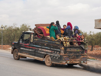 Hundreds of families have fled the eastern countryside of Idlib and western Aleppo due to ongoing attacks by regime forces, in Aleppo, Syria...