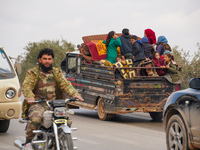 Hundreds of families have fled the eastern countryside of Idlib and western Aleppo due to ongoing attacks by regime forces, in Aleppo, Syria...