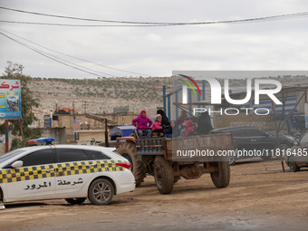 Hundreds of families have fled the eastern countryside of Idlib and western Aleppo due to ongoing attacks by regime forces, in Aleppo, Syria...