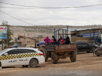 Hundreds of families have fled the eastern countryside of Idlib and western Aleppo due to ongoing attacks by regime forces, in Aleppo, Syria...