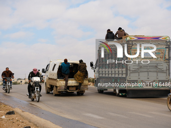 Hundreds of families have fled the eastern countryside of Idlib and western Aleppo due to ongoing attacks by regime forces, in Aleppo, Syria...