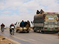 Hundreds of families have fled the eastern countryside of Idlib and western Aleppo due to ongoing attacks by regime forces, in Aleppo, Syria...